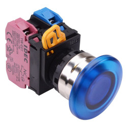YW4L-M4E11Q3S Blue 12V illuminated 22mm Metal Bezel Mushroom Momentary Push Button Switch 1NO-1NC IP65 IDEC