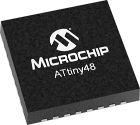 Mikrokontroler Microchip ATtiny48 QFN 28-pinowy Montaż powierzchniowy AVR 4 kB 8bit CAN: 12MHz RAM:256 B Ethernet: