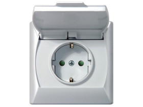 AKCENT Gniazdo hermetyczne z uziemieniem schuko IP-44 z przesłonami torów prądowych wieczko przezroczyste biały GPH-1ASP/00/d OS