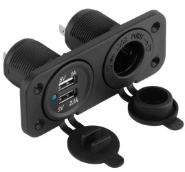 Gniazdo do zapalniczki samochodowej 12V/24V + ładowarka samochodowa 2x USB 5V / 2,1A + 1A do montażu