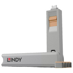 LINDY 40428 USB-C Socket Lock Set Orange 4-Piece Including 1 Key Security