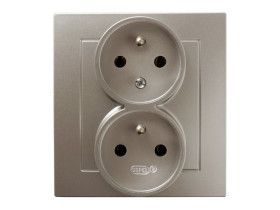 AS Gniazdo podwójne z uziemieniem z funkcją niezamienności faz kompletne z ramką satyna light GP-2GC/45 OSPEL