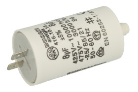 Kondensator; silnikowy (rozruchowy); polipropylenowy; 416101327; 8uF; 425V AC; fi 32x55mm; konektory 6,3mm; śruba bez nakrętki;