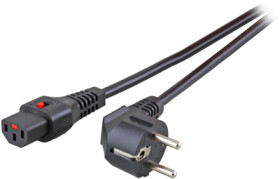 Power cable, Europe, plug type E + F, angled on C13 socket, straight, H05VV-F3G1.0 mm², black, 3 m, EK600SW.3