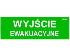 Piktogram PM21 100x300 Wyjście Ewakuacyjne logo awex (ISO7010)