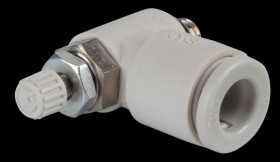 One-way throttle valve, angled, M5 <> 6 mm