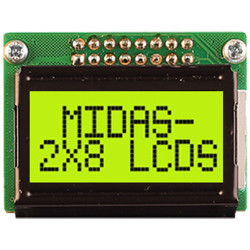 Midas Displays MC20805B6W-SPTLY-V2 2x8COB LCD Black on Yellow/Green 5mmCharacter