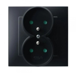 SZAFIR Gniazdo podwójne z uziemieniem z przesłonami torów prądowych, kompletne z ramką czarny metalik GP-2ZZP/33