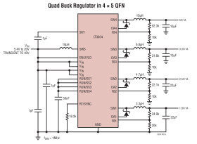 Quad 40V/1A Step-Down Switching Regulator with 100% Duty Cycle Operation