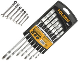 Klucze płasko-oczkowe z grzechotką / klucze płaskie 8-10-12-13-14-17-19 mm / zestaw kluczy grzechotkowych / E15259