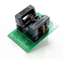 Adapter SSOP8 / TSSOP8 (R=0,65mm / W=200mils) -->DIL8 (R=2,54mm / W=300mils) Open Top ZIF