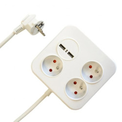 Przedłużacz Power Square 3 gniazda + 2xUSB (2,4A-12W) 1,4m 3x1,0mm OWY, biały 34105