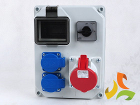 Rozdzielnica budowlana z wyłącznikiem 0-1 (zero jeden) MIKOŁAJKI 1x16A/4p/400V 2x16A/3p/250V 4 moduły IP44 RMS01162GW/5 AEP