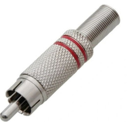 Wtyk RCA (chinch) metalowy srebrny czerwony na przewód