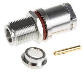 Złącze koncentryczne Montaż na panelu Żeński 50Ω typ złącza Złącze N 0 to 11GHz, zaciskane typ kabla RG11, RG144,