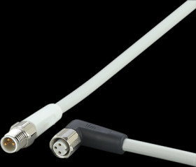 Sensor actuator cable, M8 cable plug, straight, A to M8 cable socket, angled, A, 3 pole/3 pole, 0.3 m, mPPE, gray, 3 A, EVF154