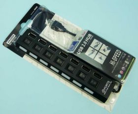 HUB USB 2.0 1-&gt;7 CZARNY Z WYŁ.