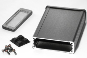 Aluminum RF enclosure, (L x W x H) 120 x 84 x 28 mm, black, IP54, 1457J1201EBK