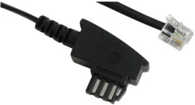 Telephone cable, TAE-F plug, angled to RJ11 plug, straight, 6 m, black, 50237