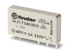 Wąski przekaźnik elektromagnetyczny 1P 6A 48V DC, Styk AgNi+Au, do płytki drukowanej 34.51.7.048.5010