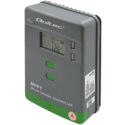Qoltec Solarny regulator ładowania MPPT z czujnikiem temperatury 20A 12V / 24V LCD 2 x USB