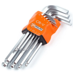 Zestaw kluczy imbusowych z kulką, 9 sztuk, Cr-V (25-010)
