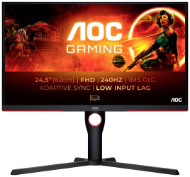 AOC 25G3ZM/BK Monitor EEK E (A - G) 62.2 cm (24.5 cal) 1920 x 1080 px 16:9 1 ms HDMI, DisplayPort, słuchawki (jack 3,5 m
