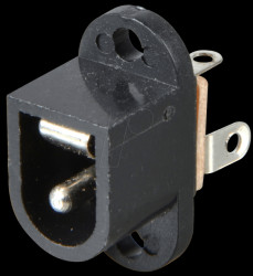 Barrel connector panel jack, plastic with pin, 2.1 mm