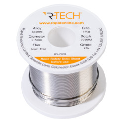 R-TECH 857031 SC100e Solder 2% Rosin-Free HF Flux Halide-Free 0.7mm 250g Reel