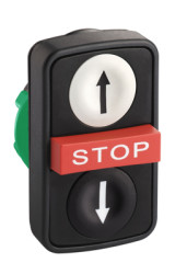 Triple pushbutton, unlit, groping, waistband rectangular, front ring black, mounting Ø 22 mm, ZB5AA71124