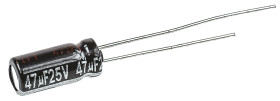 Kondensator 47μF 25V dc Radialny, Otwór przelotowy Panasonic roztaw: 2mm 5 (Dia.) x 11mm