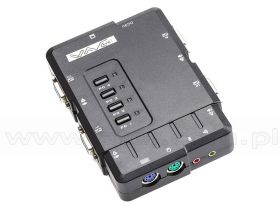 Przełącznik KVM, 4 do 1, PS/2, audio, Wave KVM