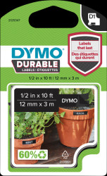 1978365 DYMO D1 vinyl tape, 12 mm, white/black