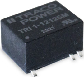 DC converter, 4.5-5.5 VDC, 1 W, 2 outputs, ±12 VDC, 80 % efficiency, TRI 1-0522SM