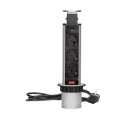 Gniazdo meblowe Ø6cm wysuwane z blatu z blokadą i przewodem 1,8m, 3x2P+Z (Schuko),OR-AE-1347(GS)