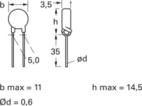 PTC thermistor, 5.6 Ω, 120 °C, ±25 %, radial, B59960C0120A070