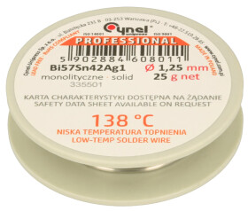 Cyna 1,25mm/25g Bi57Sn42Ag1 niskotopliwa CYNEL 138°C