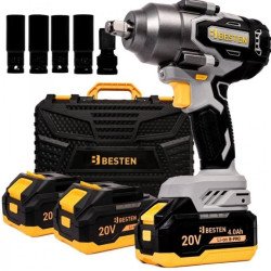 Klucz udarowy akumulatorowy BESTEN BE-2892 bezszczotkowy 20V 750 Nm 3 biegi, Smart-Loosening, 2x4.0Ah B-PRO, LED, walizka