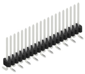 Pin header, 20 pole, pitch 1.27 mm, angled, black, 10061277