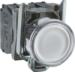 Pushbutton, illuminable, groping, 1 Form A (N/O) + 1 Form B (N/C), waistband round, white, mounting Ø 22 mm, XB4BW31B5