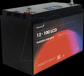 Lithium battery, LiFePO4, 12.8 V, 100 AH, 1280 Wh, BMS, LCD, IP6