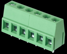 CTB0102/6 Solderable screw terminal block - 6-pin, RM 5 mm, 90°.