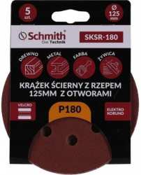 Papier ścierny krążki na rzep z otworami 125mm P180 zestaw 5szt Schmith