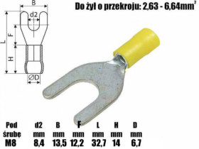 1x Konektor widełki 8,4mm na kabel 2,63-6,64mm2 izolowany żółty