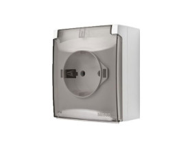 SIMON AQUACLICK Gniazdo pojedyncze z uziemieniem SCHUKO klapka transparentna zaciski śrubowe IP44 biały ACGSZ1C/11A KONTAKT SIMO