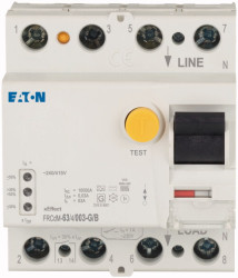 RCCB, Typ B, 4-biegunowy, 63A, 30mA, Eaton FRCdM IEC/EN 61008, IEC/EN 62423 240/415V ac