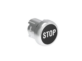 Metalowy przycisk fi22mm kryty samoczynny powrót z symbolem STOP Czarny LPSB1132