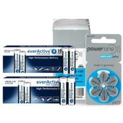 120 x baterie do aparatów słuchowych Power One Implant Plus 675 + 10szt LR6 + 10szt LR03 everActive Pro Alkaline