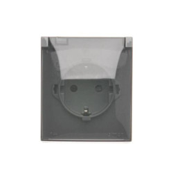 Simon Aquaclick Gniazdo natynkowe, Schuko, pojedyncze, klapka transparentna z przesłonami, IP44, zaciski śrubowe ciemnoszary