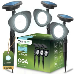 3x Lampa Ogrodowa LED Solarna Wbijana Czarna Kierunkowa OGA Reflektor IP44 6500K LUMILED